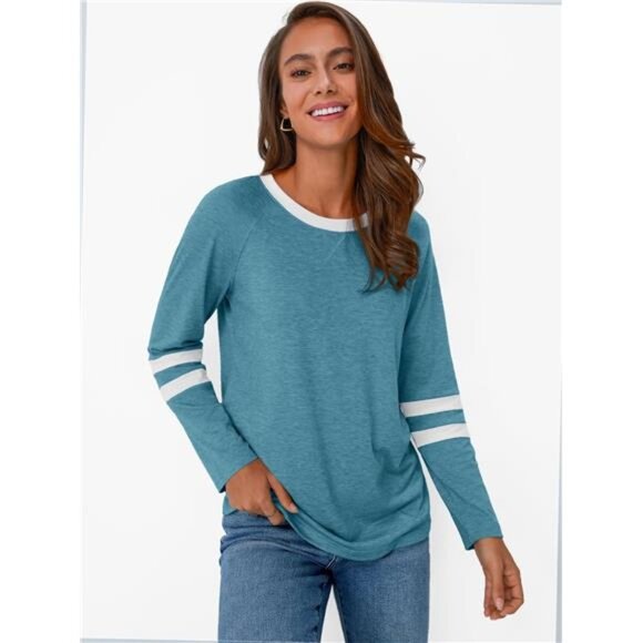 Color Block Long Sleeve Oversized Crewneck Tee - Picture 2 of 6